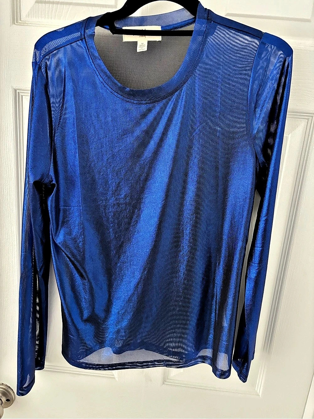 Porridge Long-Sleeve Mesh Shine Top Blue Medium